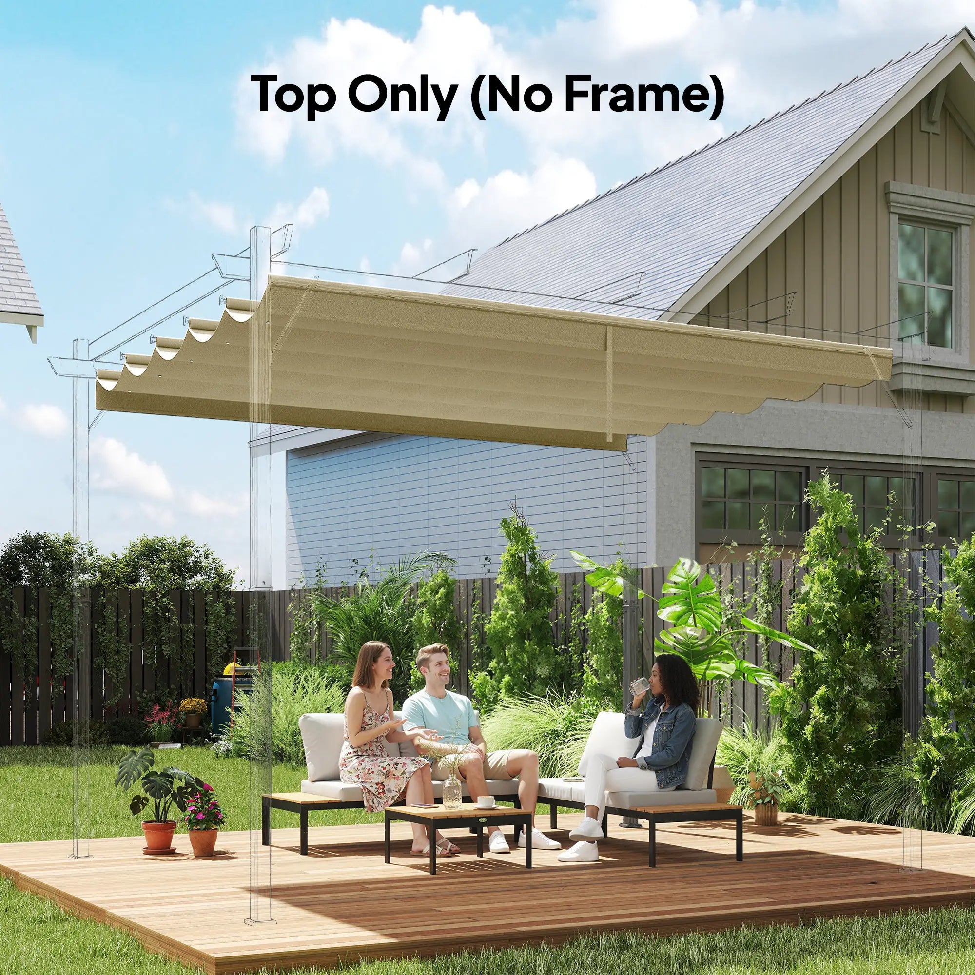Retractable Pergola Canopy, 10' x 10', Beige Gazebo Canopy Replacement at Gallery Canada
