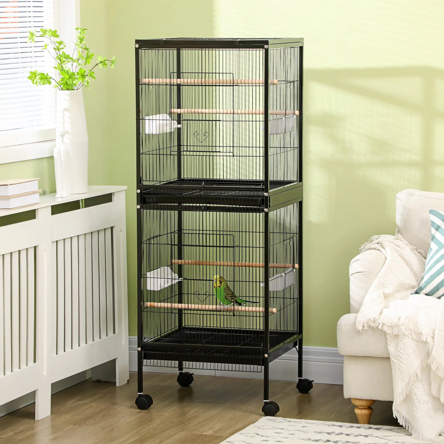 55.1" 2 In 1 Bird Cage Aviary, Parakeet House, Black Bird Cages at Gallery Canada