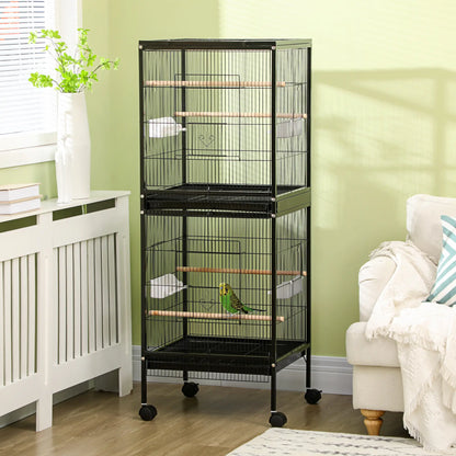 55.1" 2 In 1 Bird Cage Aviary, Parakeet House, Black Bird Cages at Gallery Canada