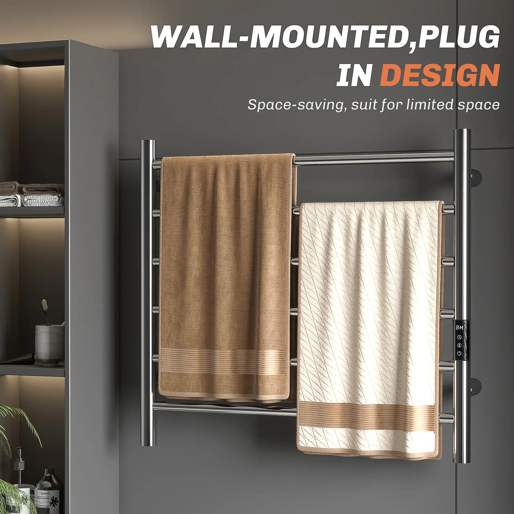 Stainless Steel Smart WiFi Towel Warmer, Wall Mounted, 6 Bars, Adjustable Temperature, Silver Bath Accessories at Gallery Canada