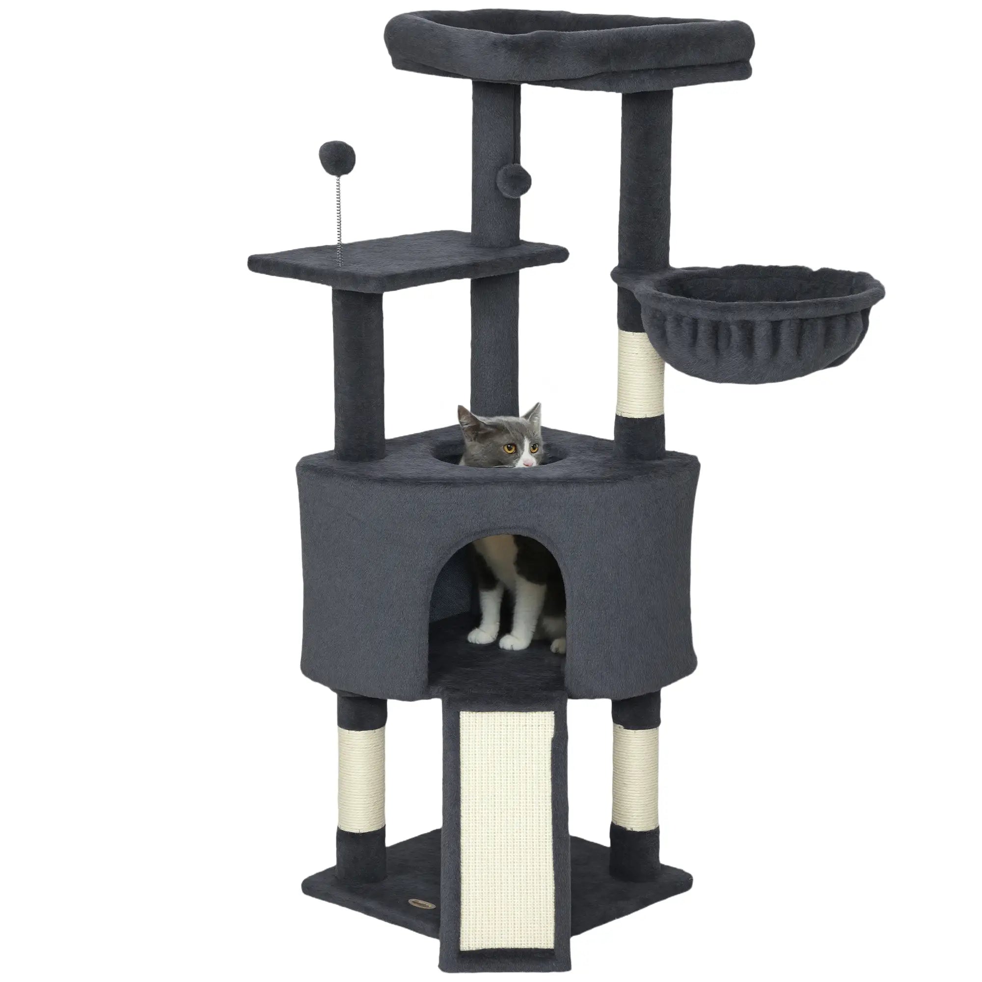 47 Inch Cat Tree, Condo, Bed, Scratching Posts, Hammock, Dark Grey Cat Trees at Gallery Canada