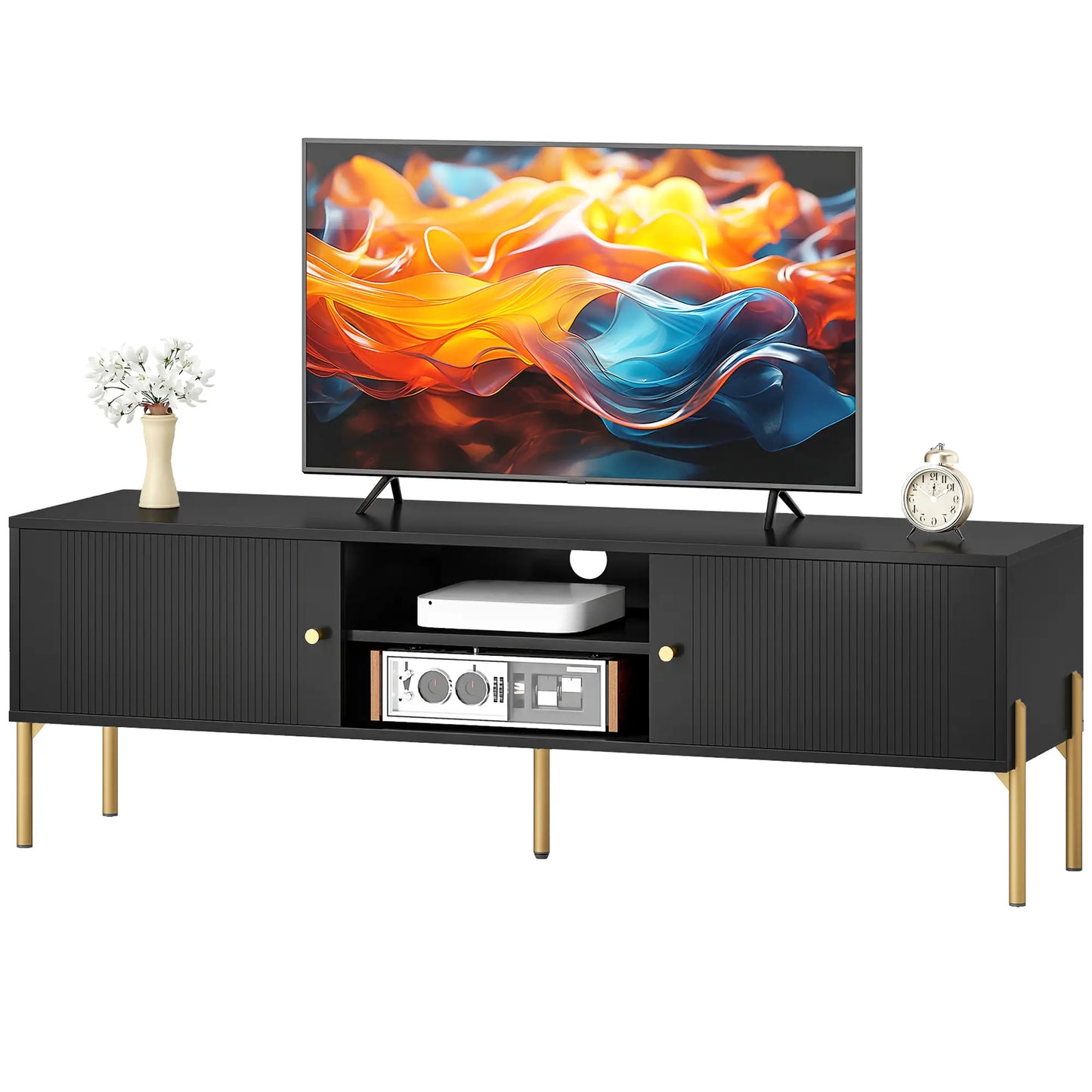 TV Stand for 65 Inch TVs, Entertainment Center with Shelves, Black TV Stands Black at Gallery Canada