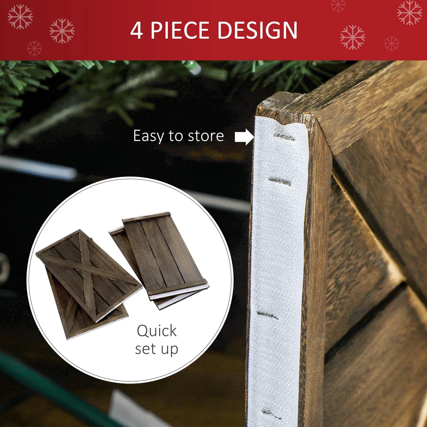 28" Farmhouse Christmas Tree Collar, Dark Distressed Wood Finish Christmas Trees at Gallery Canada