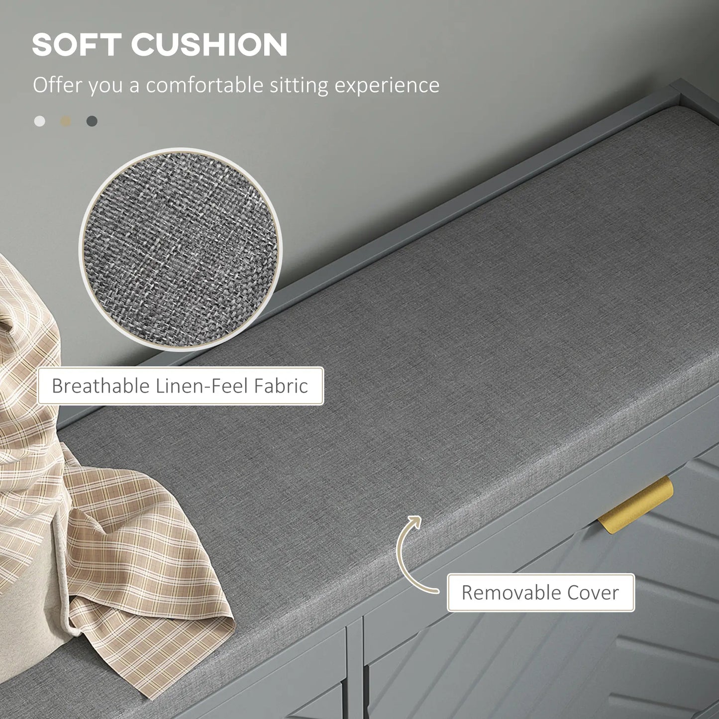 Shoe Storage with Seat, Upholstered Hallway Bench, Shoe Bench with 2 Flip Drawers and 4 Vents for 8 Pairs of Shoes Shoe Storage Cabinets & Racks at Gallery Canada