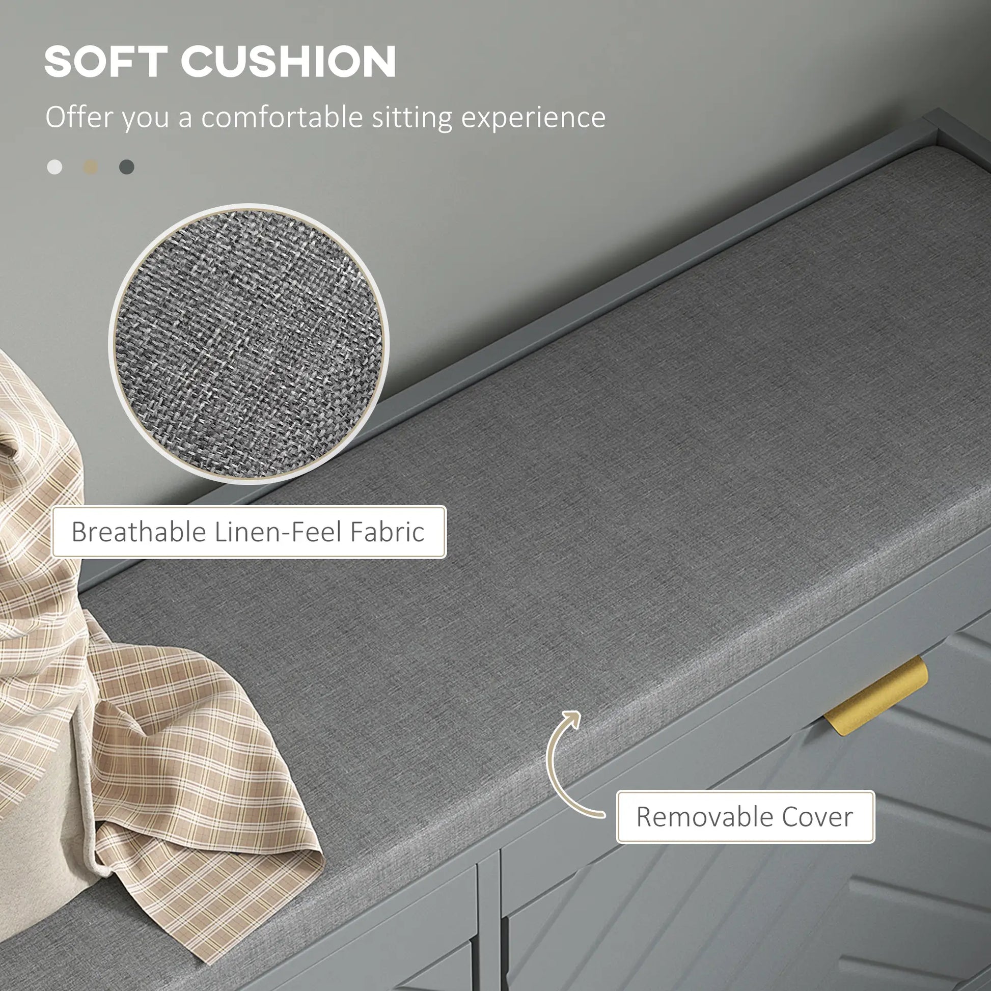 Shoe Storage with Seat, Upholstered Hallway Bench, Shoe Bench with 2 Flip Drawers and 4 Vents for 8 Pairs of Shoes Shoe Storage Cabinets & Racks at Gallery Canada