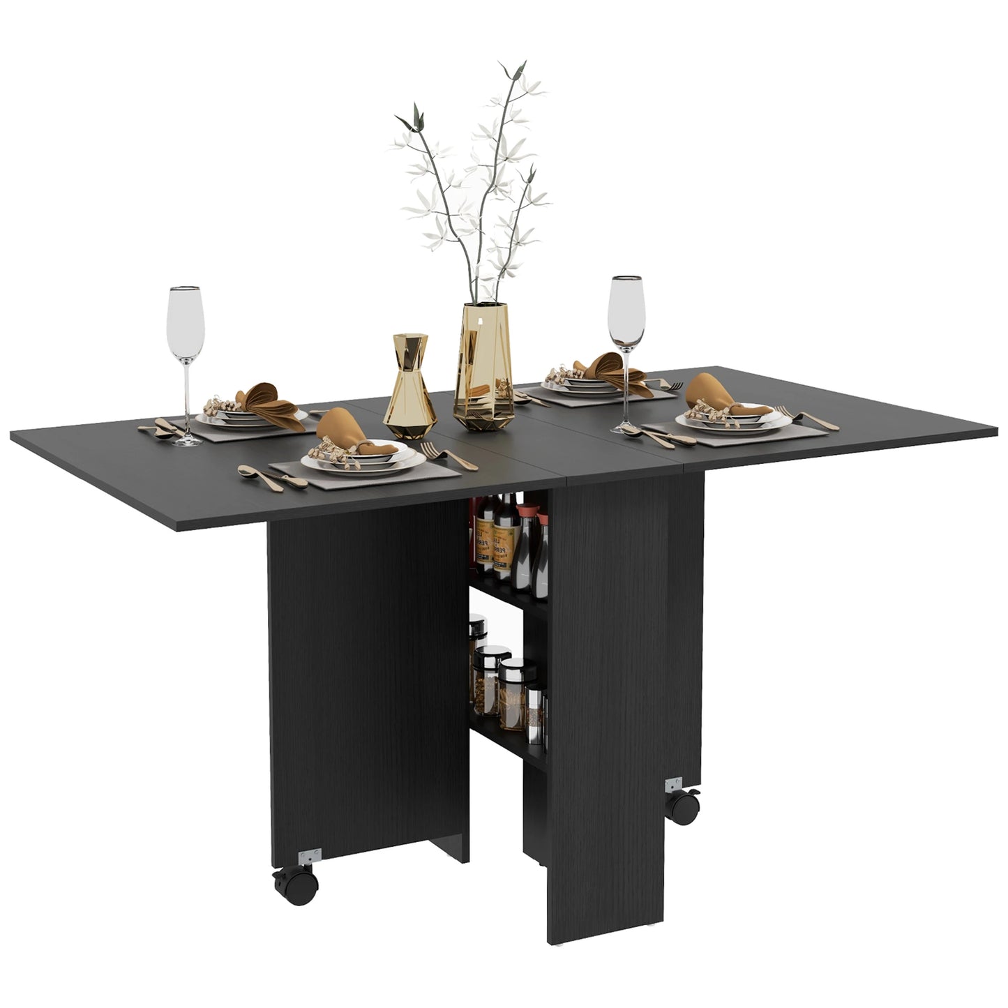 Foldable Dining Table, Storage Shelves, Drop Leaf, Rolling Wheel Bar Tables & Dining Tables Black at Gallery Canada