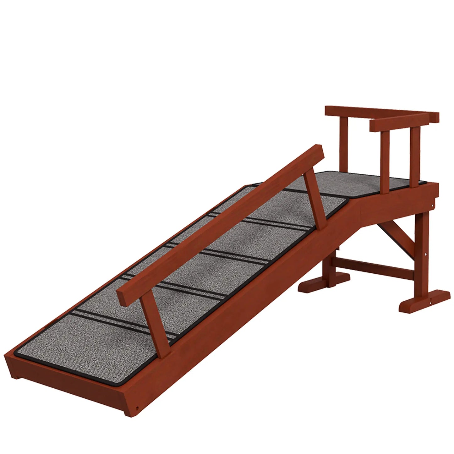 Wooden Dog Ramp, 49" Long, Non-Slip Rug, Removable Guardrails, Brown Dog Stairs Brown and grey at Gallery Canada