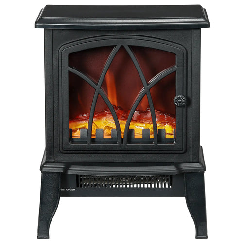 Electric Fireplace Heater, Freestanding Stove, Realistic Flame, Overheat Protection, 750W/1500W, Black