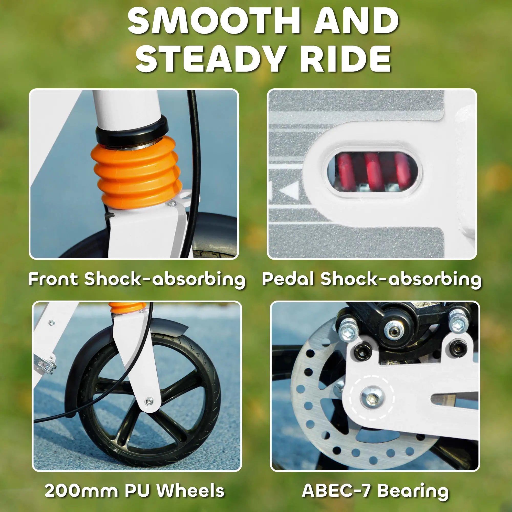 Foldable Kids Scooter, 4 Adjustable Heights, Double Brakes, Shock Absorption, Ages 6-12, White Scooters at Gallery Canada