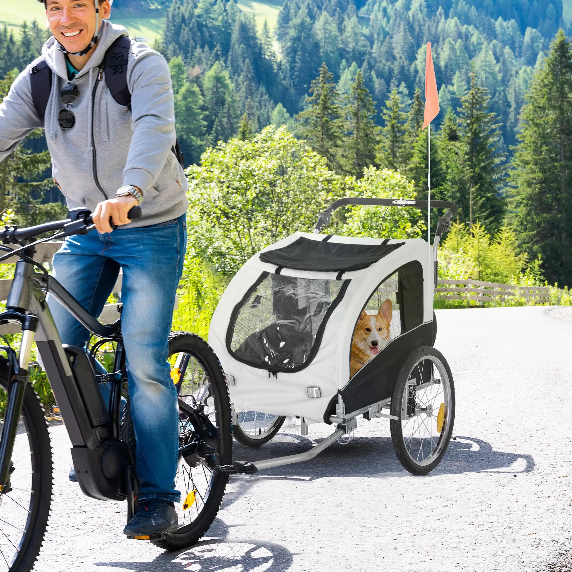 Elite II Dog Bike Trailer, 2-In-1 Pet Stroller, White Dog Bike Trailers & Strollers at Gallery Canada
