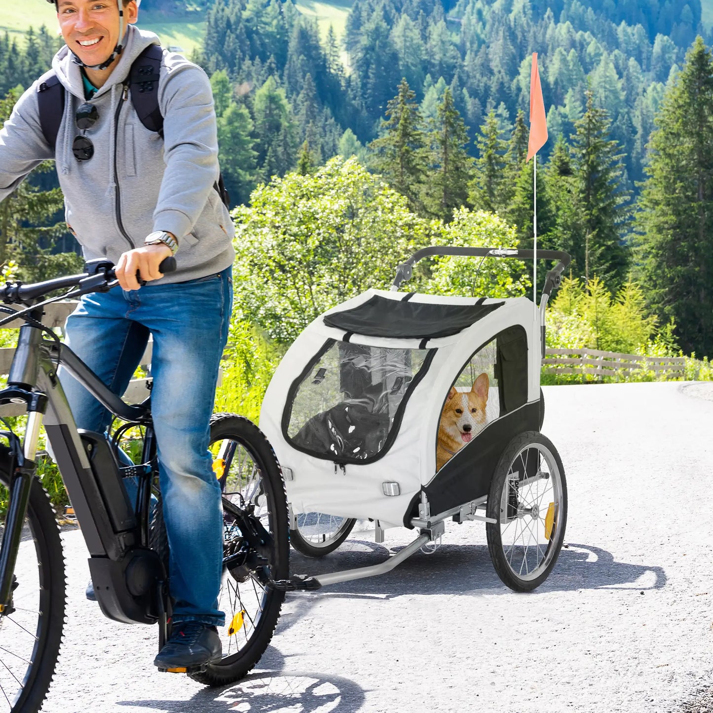 Elite II Dog Bike Trailer, 2-In-1 Pet Stroller, White Dog Bike Trailers & Strollers at Gallery Canada