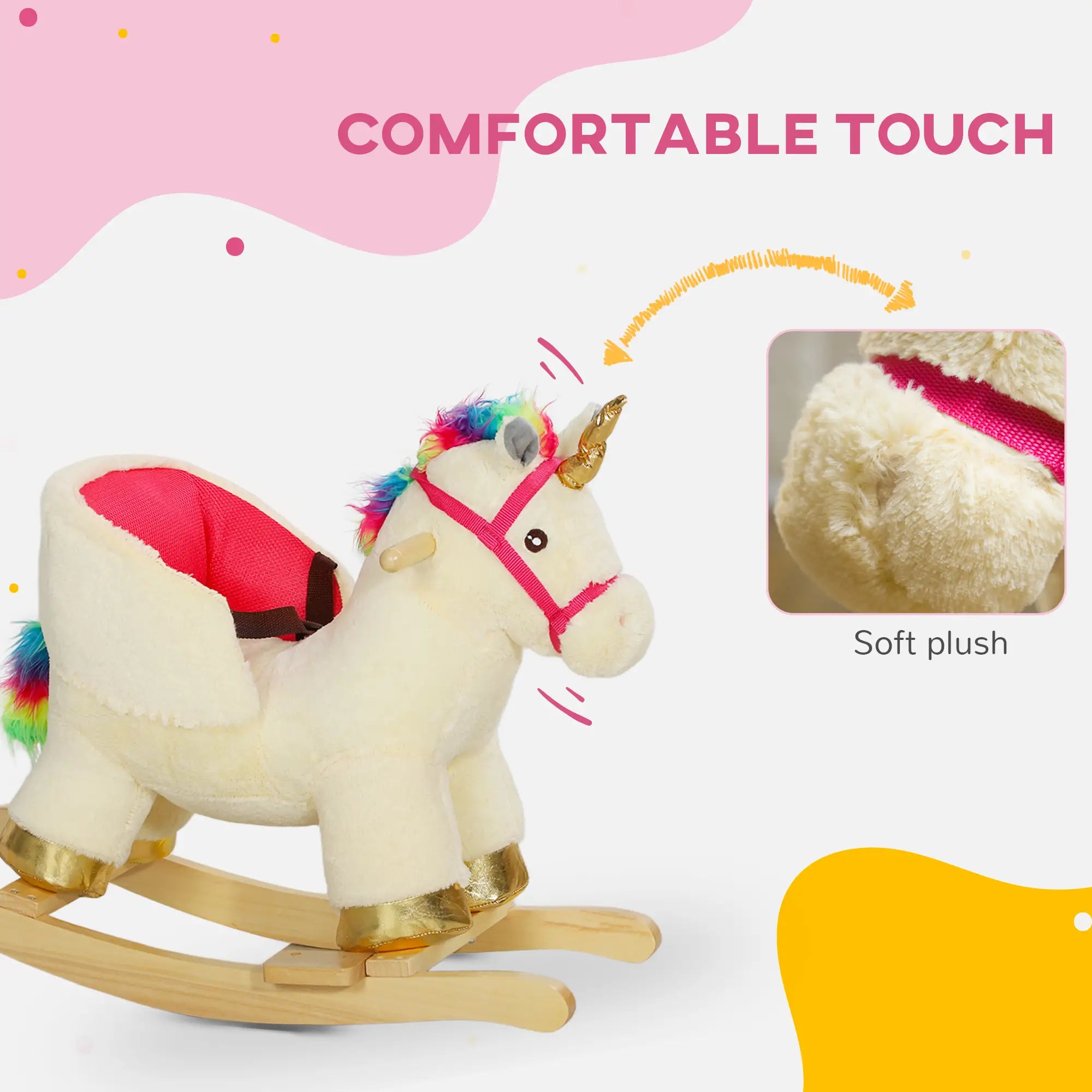Unicorn Rocking Horse with Sound, Safety Belt, Wooden Base, 18-36 Months Rocking Horses at Gallery Canada
