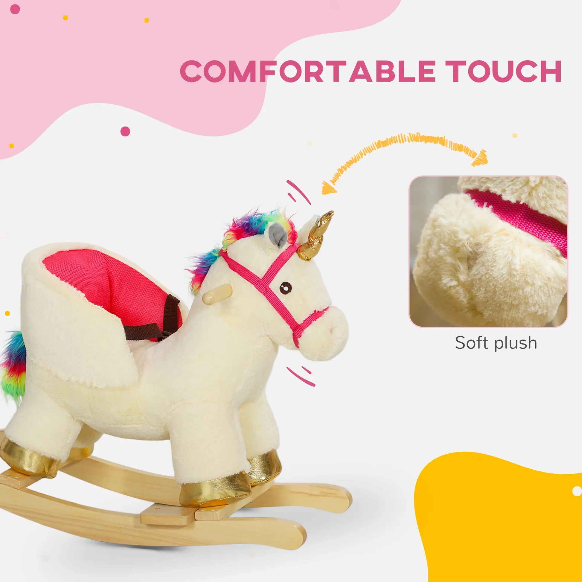Unicorn Rocking Horse with Sound, Safety Belt, Wooden Base, 18-36 Months Rocking Horses at Gallery Canada