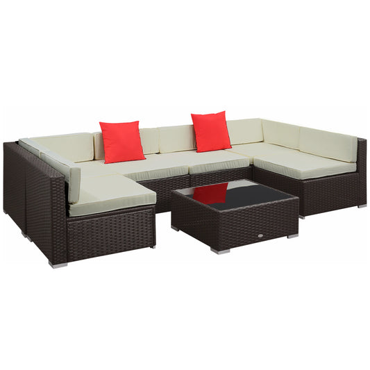 7-Piece Outdoor Wicker Sectional Sofa, Beige, Dark Brown Patio Furniture Sets Dark Brown Rattan, Beige Fabric at Gallery Canada