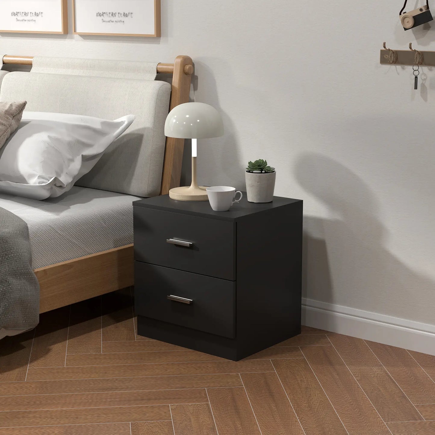 Modern Bedside Table, 2 Drawers, Nightstand for Bedroom, Black Bedside Tables at Gallery Canada