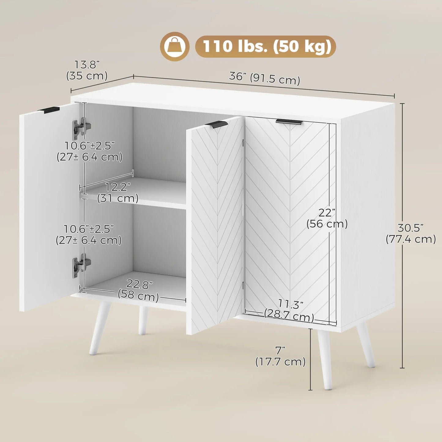 Modern Sideboard and Buffet, Dining Room Cabinet with Adjustable Shelves and 3 Doors, White Storage Cabinets at Gallery Canada