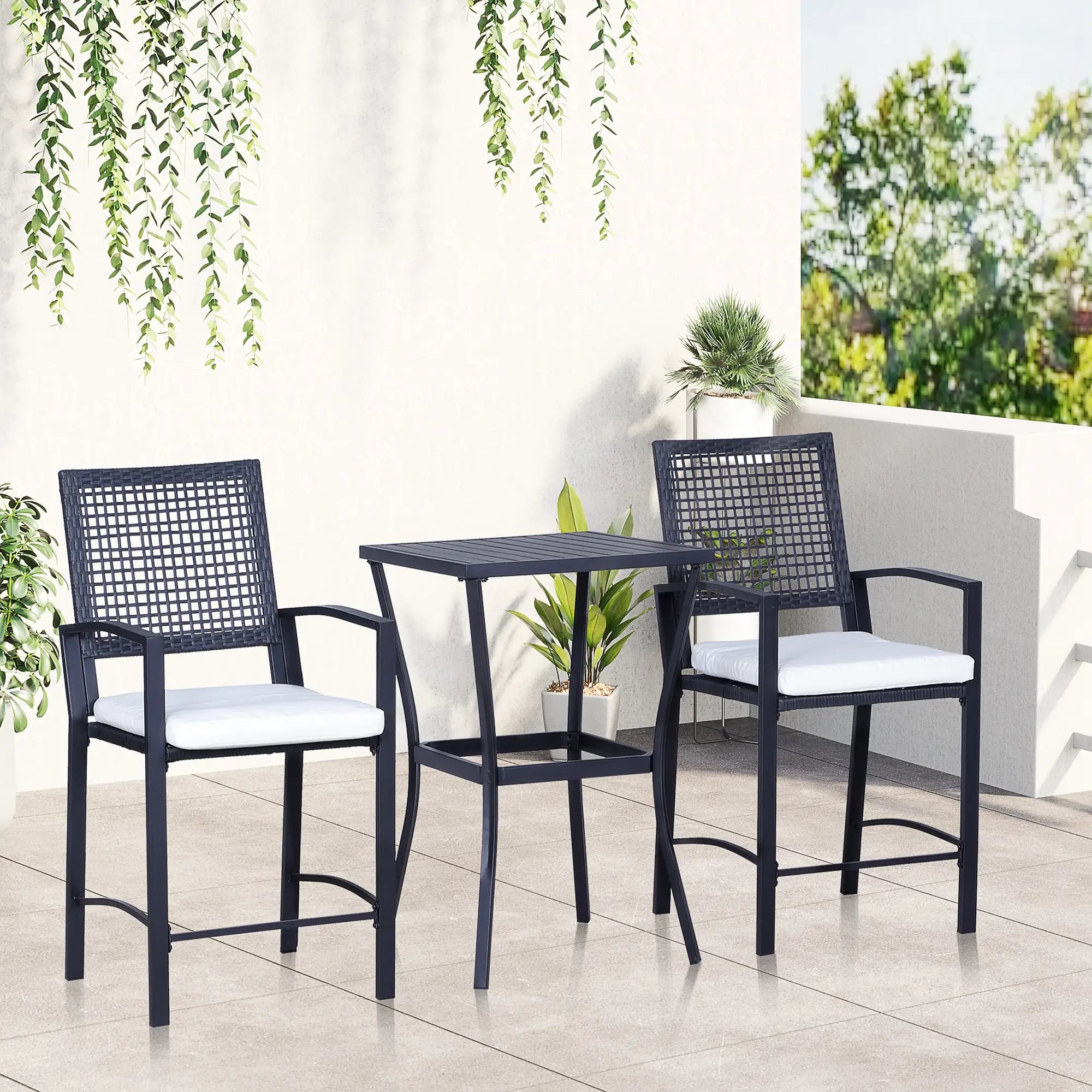 3-Piece Outdoor Wicker Bar Set, Rattan Patio Table & Chairs w/ Cushions, Cream White Bistro Sets at Gallery Canada
