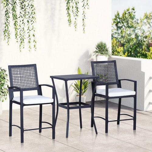 3-Piece Outdoor Wicker Bar Set, Rattan Patio Table & Chairs w/ Cushions, Cream White