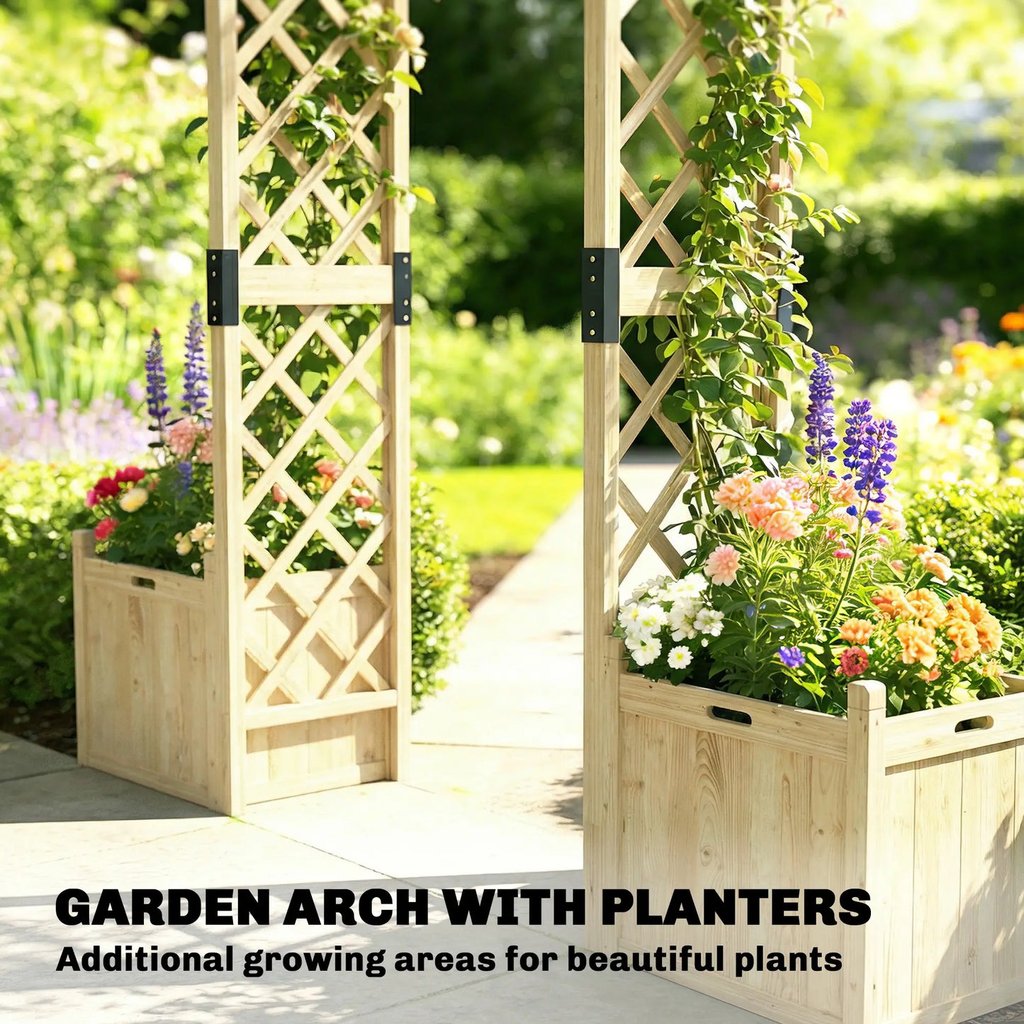 Wooden Garden Arch With 2 Planter Boxes, Arch Trellis, Natural Wood Garden Arches at Gallery Canada