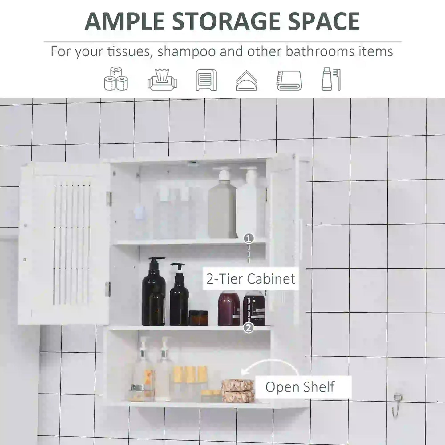 Wall Mount Bathroom Cabinet, 2 Door Storage Organizer with Shelf, White Wall Mounted Cabinets at Gallery Canada