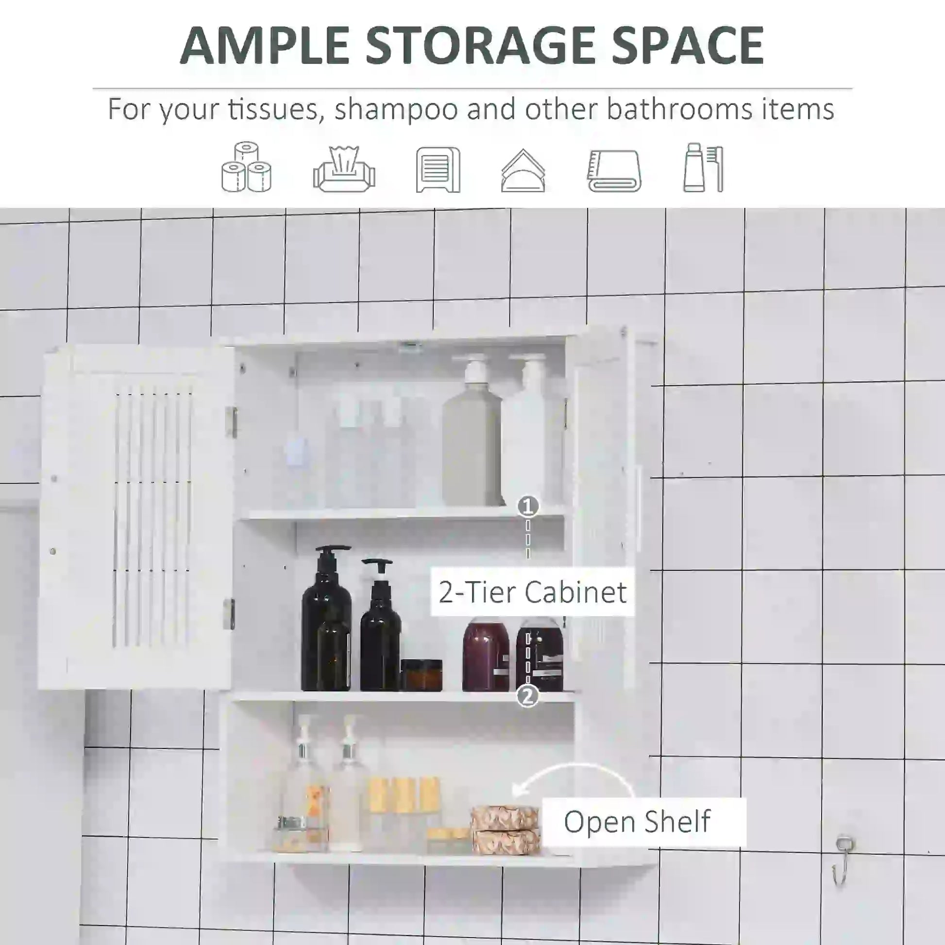 Wall Mount Bathroom Cabinet, 2 Door Storage Organizer with Shelf, White Wall Mounted Cabinets at Gallery Canada
