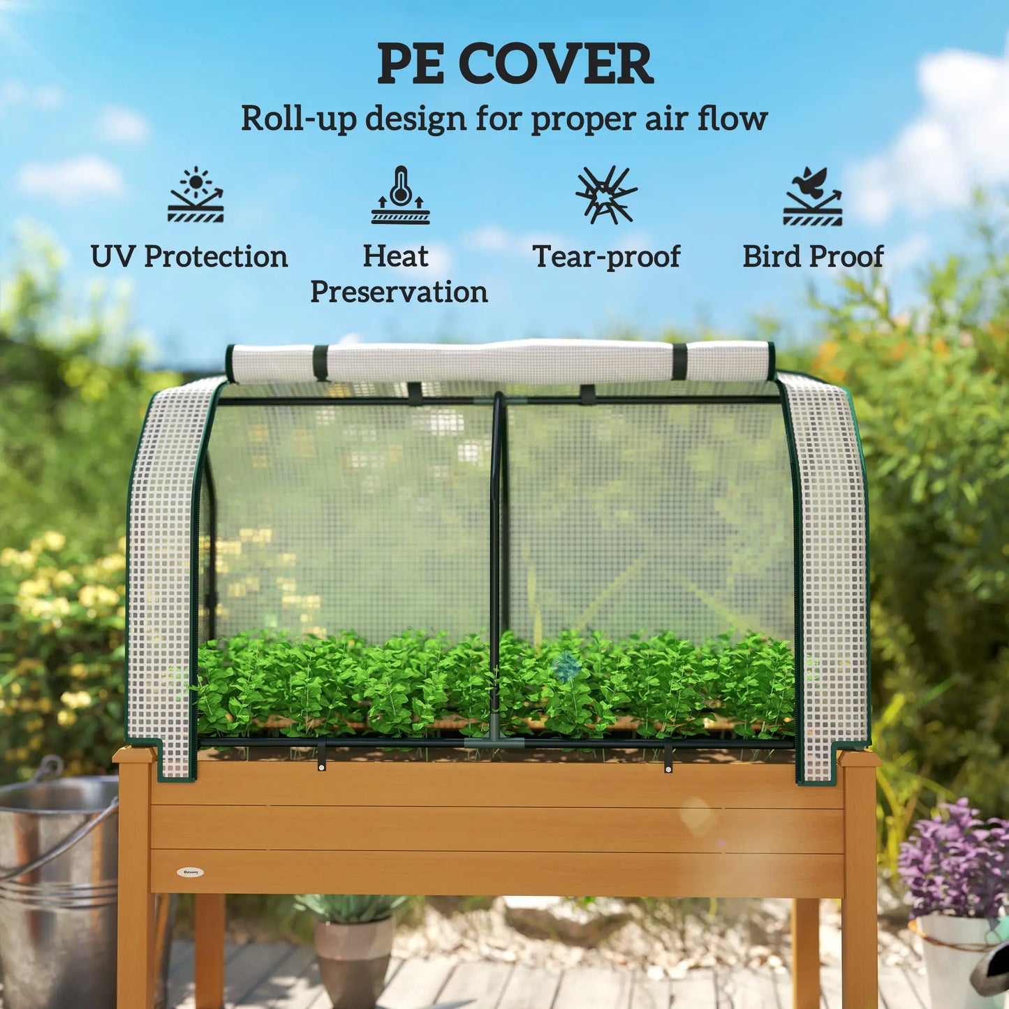 Raised Garden Bed, Wood Planter Box, PE Greenhouse Cover, Outdoor Elevated Elevated Garden Beds at Gallery Canada