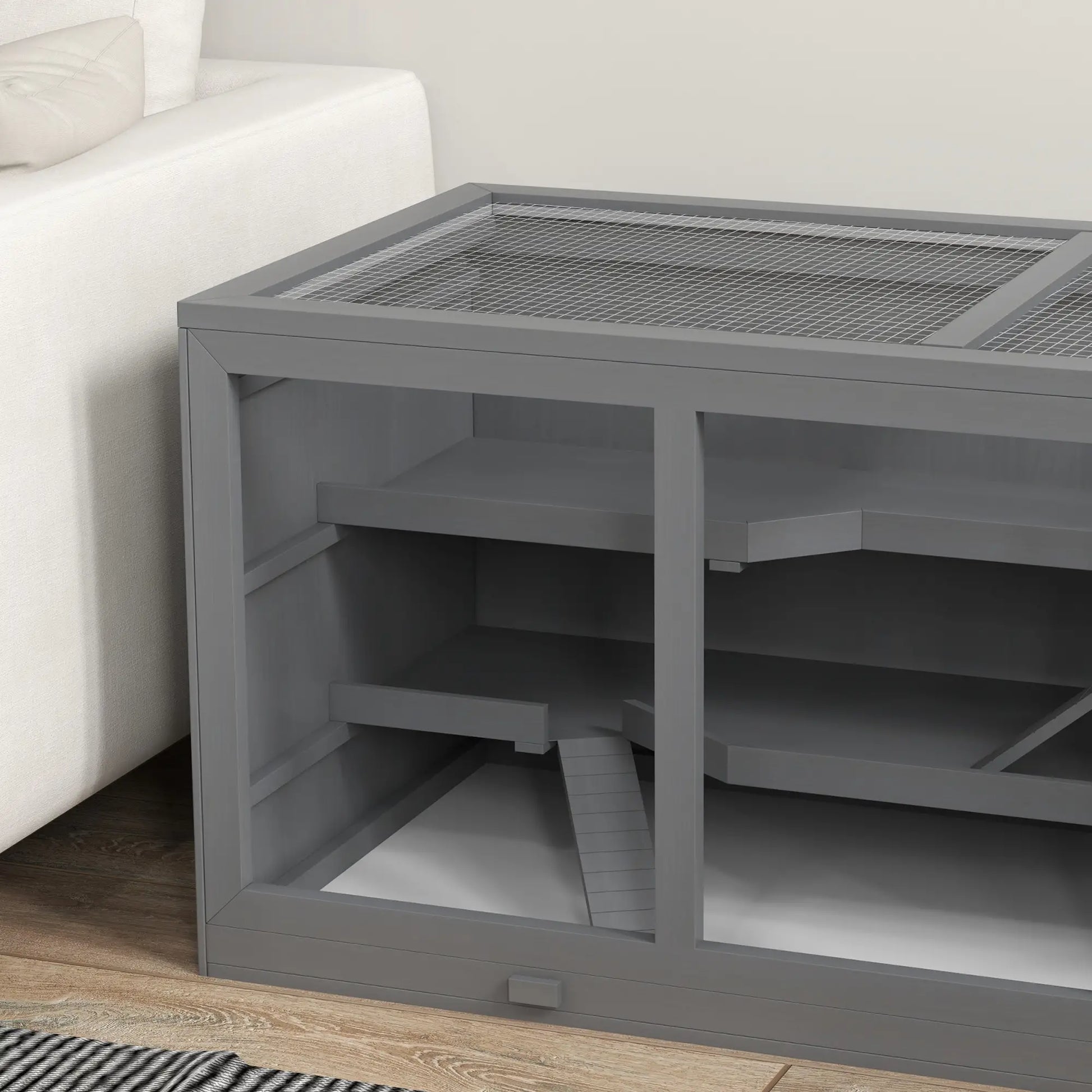 Wooden Hamster Cage, Rat Cage with Slide, Tray, Grey Hamster Cages at Gallery Canada