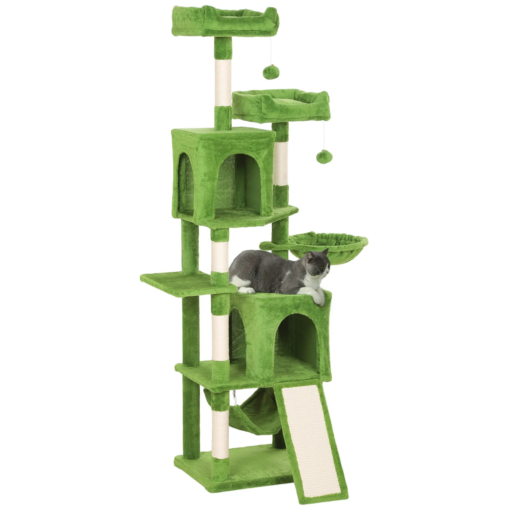 Cat Tree, 70 Inch Multi-Level Tower, 2 Condos, 2 Perches, Hammock, Green Cat Towers at Gallery Canada
