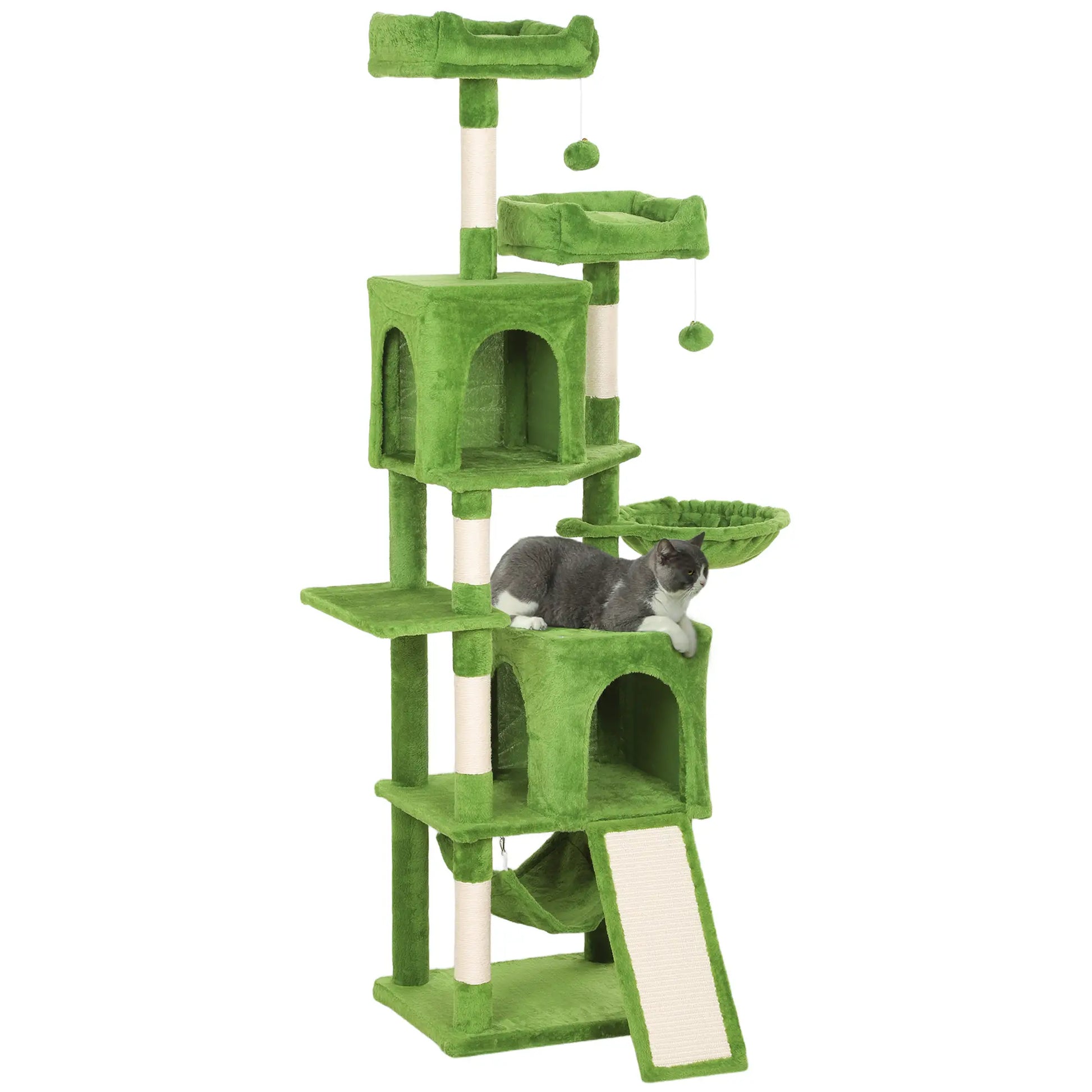 Cat Tree, 70 Inch Multi-Level Tower, 2 Condos, 2 Perches, Hammock, Green Cat Towers at Gallery Canada