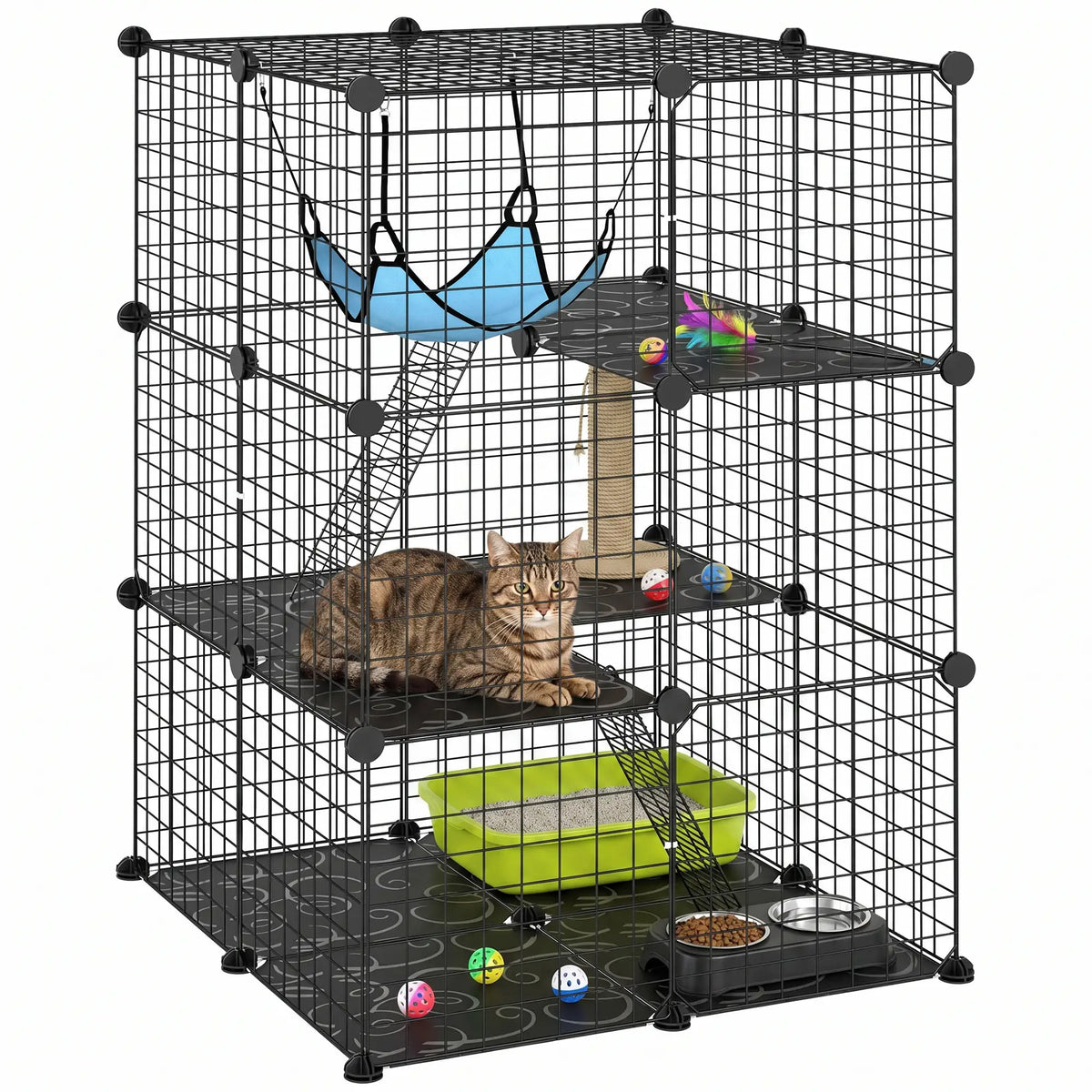 3 Tier Cat Cage Crate, DIY Pet Playpen, Black Outdoor Cat Enclosures at Gallery Canada
