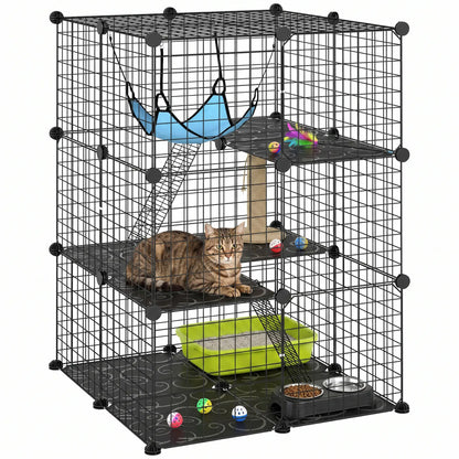 3 Tier Cat Cage Crate, DIY Pet Playpen, Black Outdoor Cat Enclosures at Gallery Canada