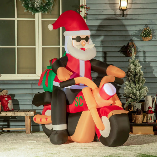 5.5' H Christmas Inflatable, LED Santa Claus Riding Motorcycle