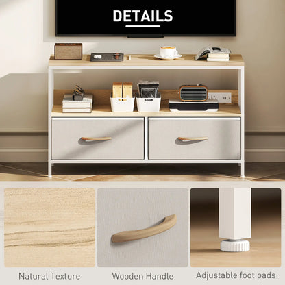 TV Stand With Charging Station, 2 Foldable Drawers, Open Shelf, 47 Inch, Oak TV Stands at Gallery Canada