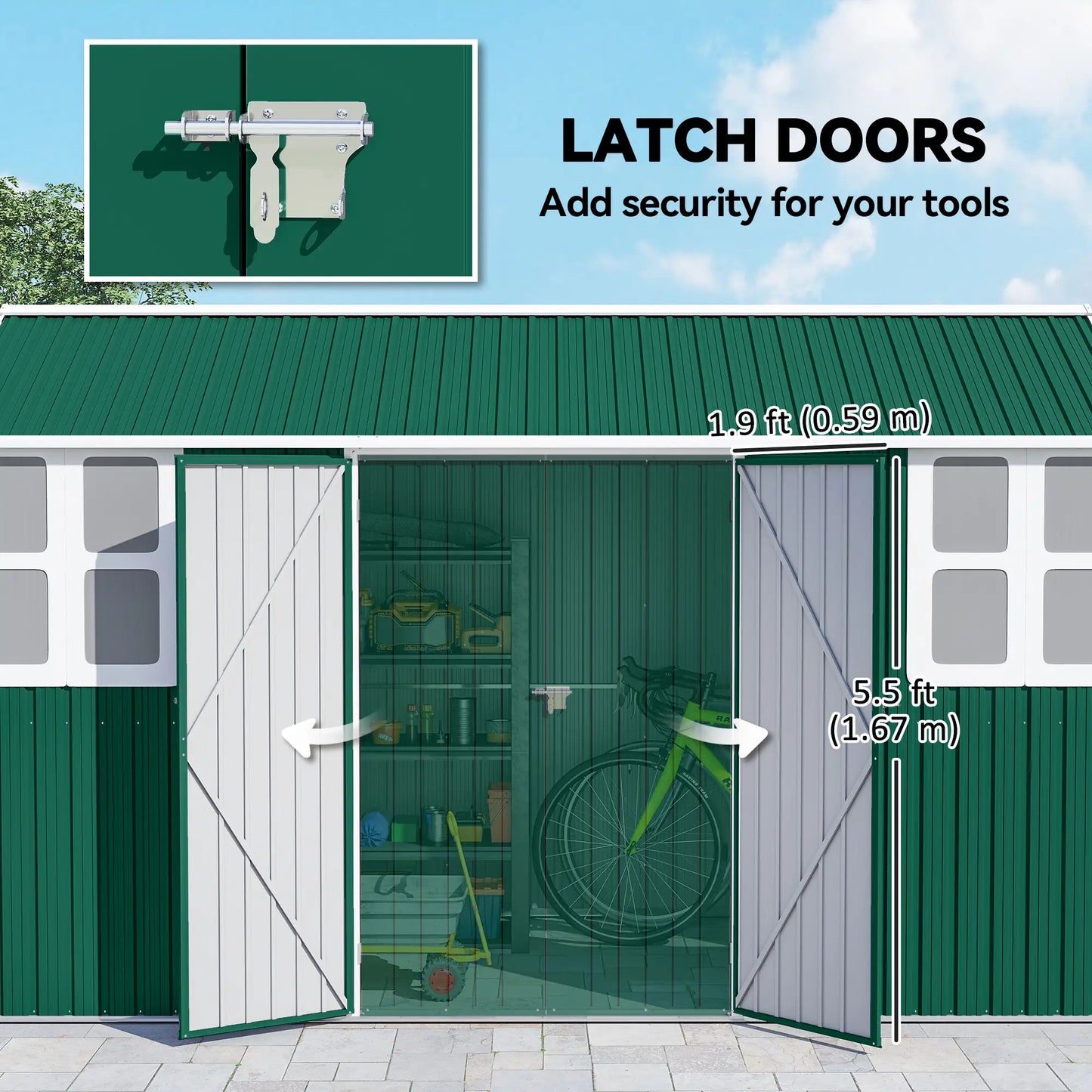 12' x 5.5' Metal Storage Shed, Outdoor Tool House, Green Sheds at Gallery Canada