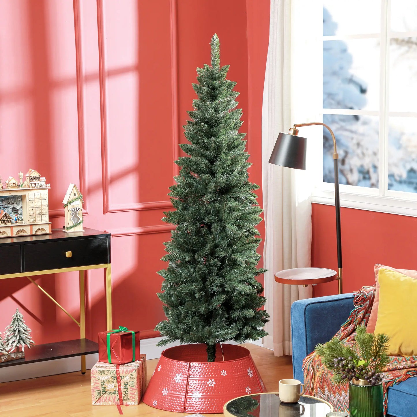 6ft Pencil Artificial Christmas Tree, 479 Branch Tips, Steel Base, Green Pencil Christmas Trees at Gallery Canada