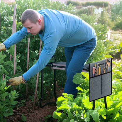 Tabouret à genoux pliable pour jardin, Coussin épais en mousse EVA, Pochette à outils, Gris