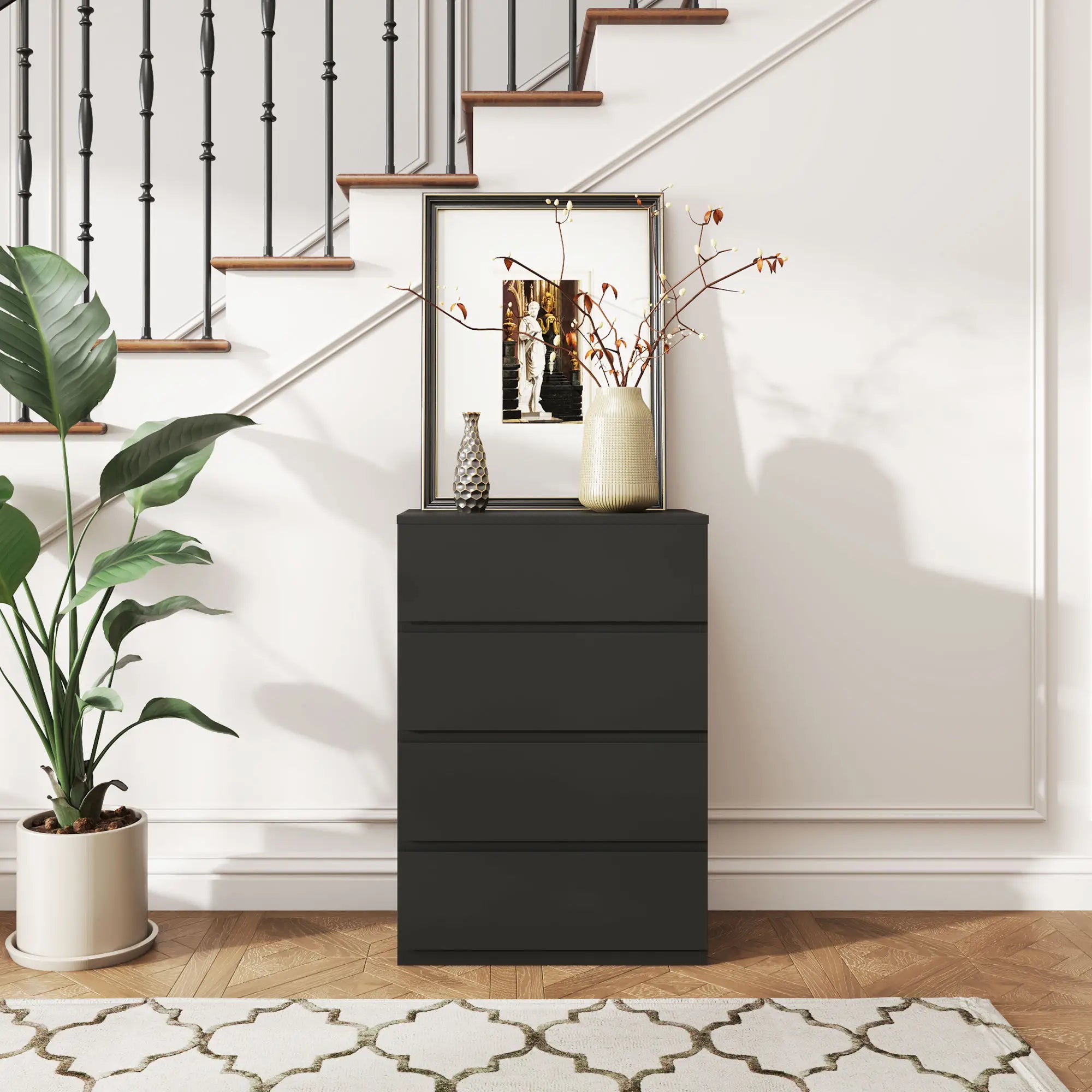 4 Drawer Chest, Freestanding Storage Unit, Black Storage Cabinets at Gallery Canada