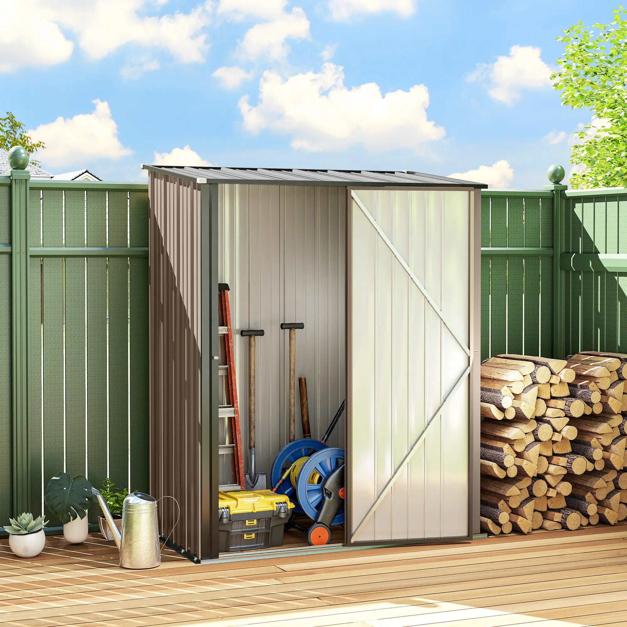 5' x 3' Outdoor Storage Shed, Steel Garden Shed, Lockable Door, Brown Sheds at Gallery Canada
