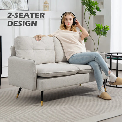 55" Loveseat, Fabric Sofa, Button Tufted Back, Steel Legs, Cream White 2-Seater Sofas at Gallery Canada