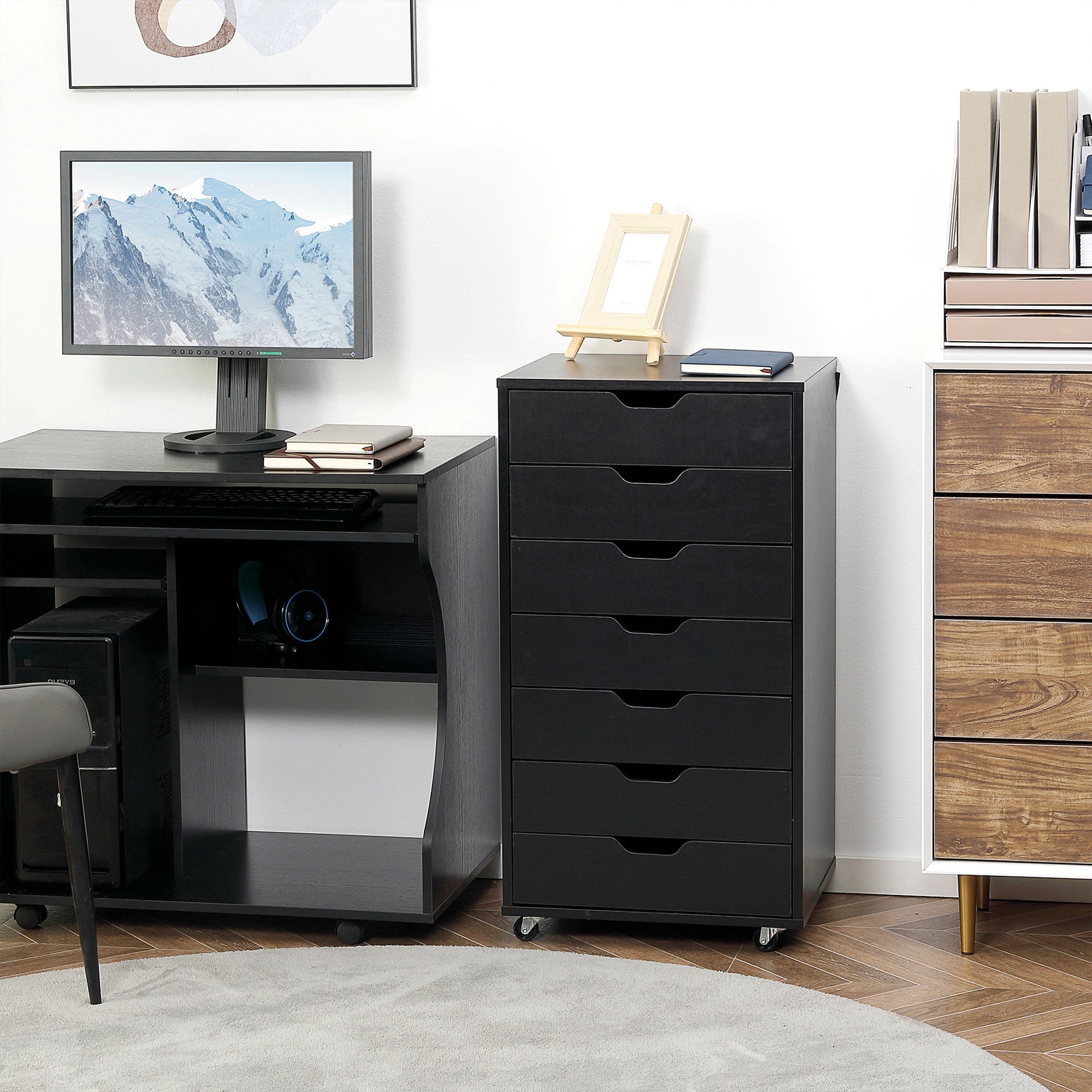 7-Drawer Vertical File Cabinet, 18.7"x15.6"x35.4", Black Office Cabinets & Cupboards at Gallery Canada