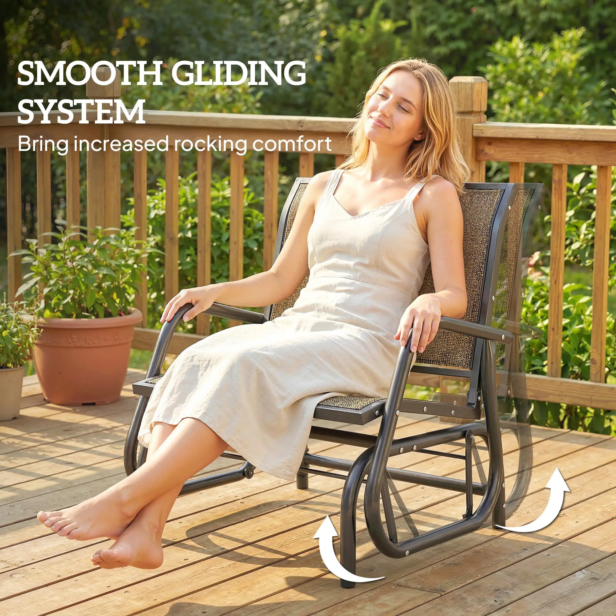 Outdoor Patio Glider Chair, Breathable Mesh Seat, Light Mixed Brown Outdoor Gliders at Gallery Canada