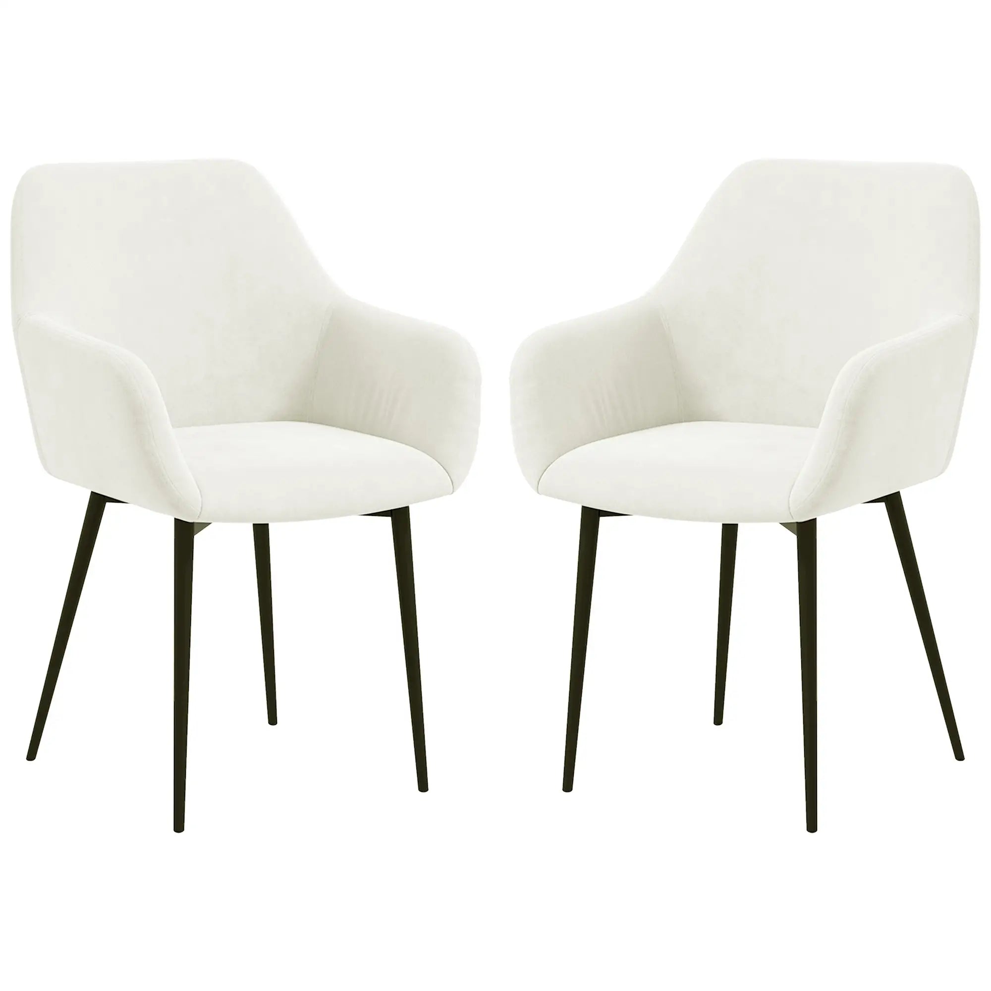 Velvet Fabric Dining Chairs Set of 2, Steel Legs, Cream White Dining Chairs Cream at Gallery Canada