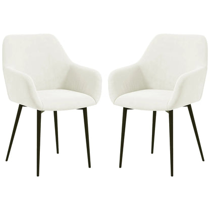 Velvet Fabric Dining Chairs Set of 2, Steel Legs, Cream White Dining Chairs Cream at Gallery Canada