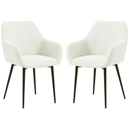 Velvet Fabric Dining Chairs Set of 2, Steel Legs, Cream White
