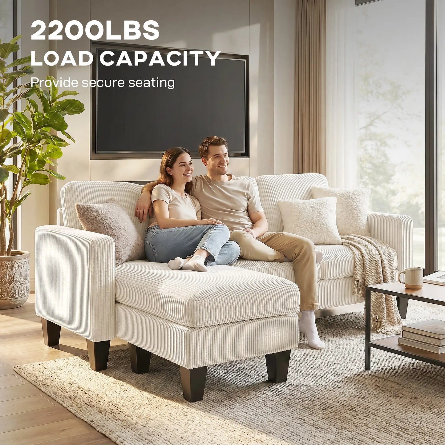 L Shaped Sectional Sofa, With Chaise Or Ottoman, Cream White 3-Seater Sofas at Gallery Canada