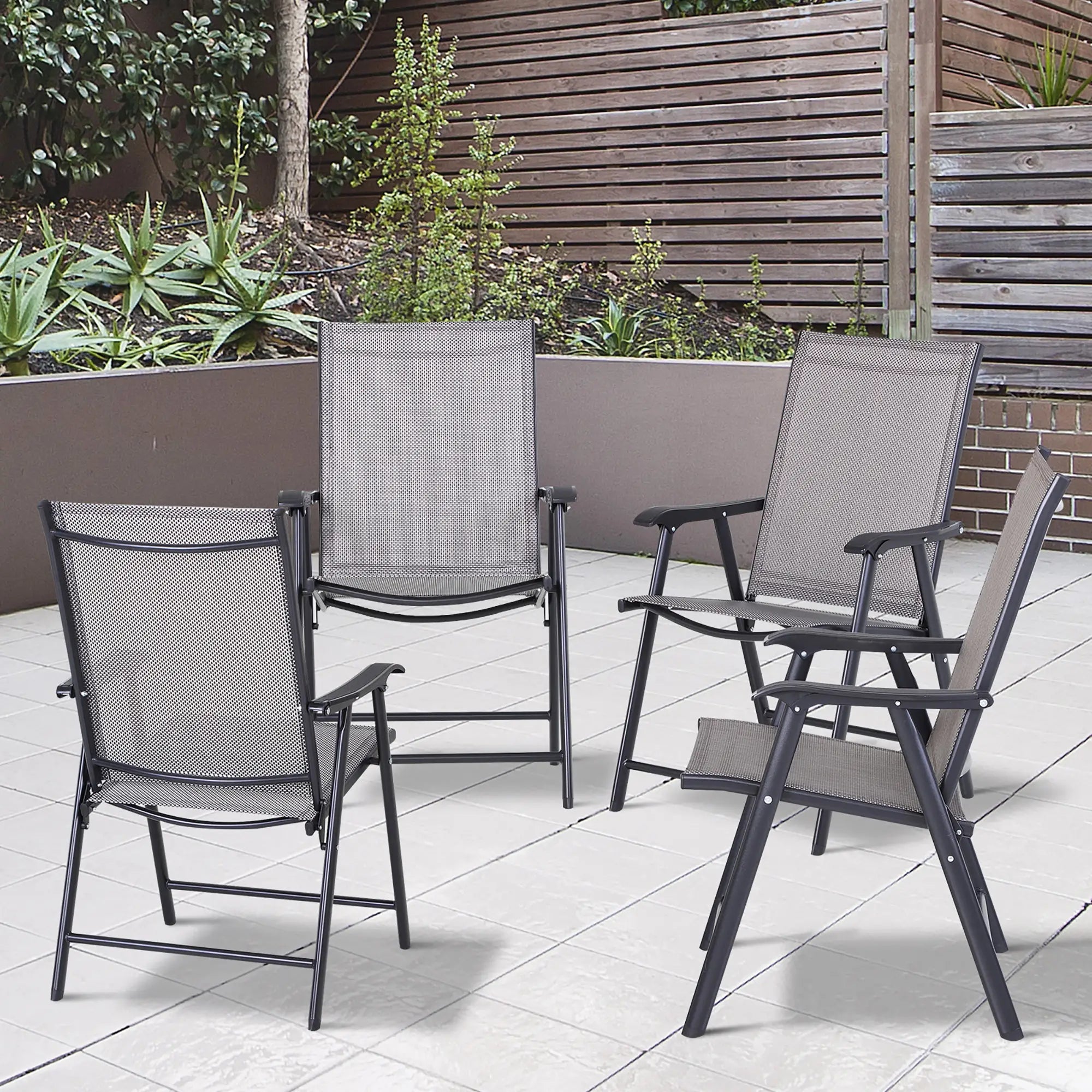 4-Piece Folding Chair Set, Outdoor Furniture with Armrests, Grey Patio Chairs at Gallery Canada