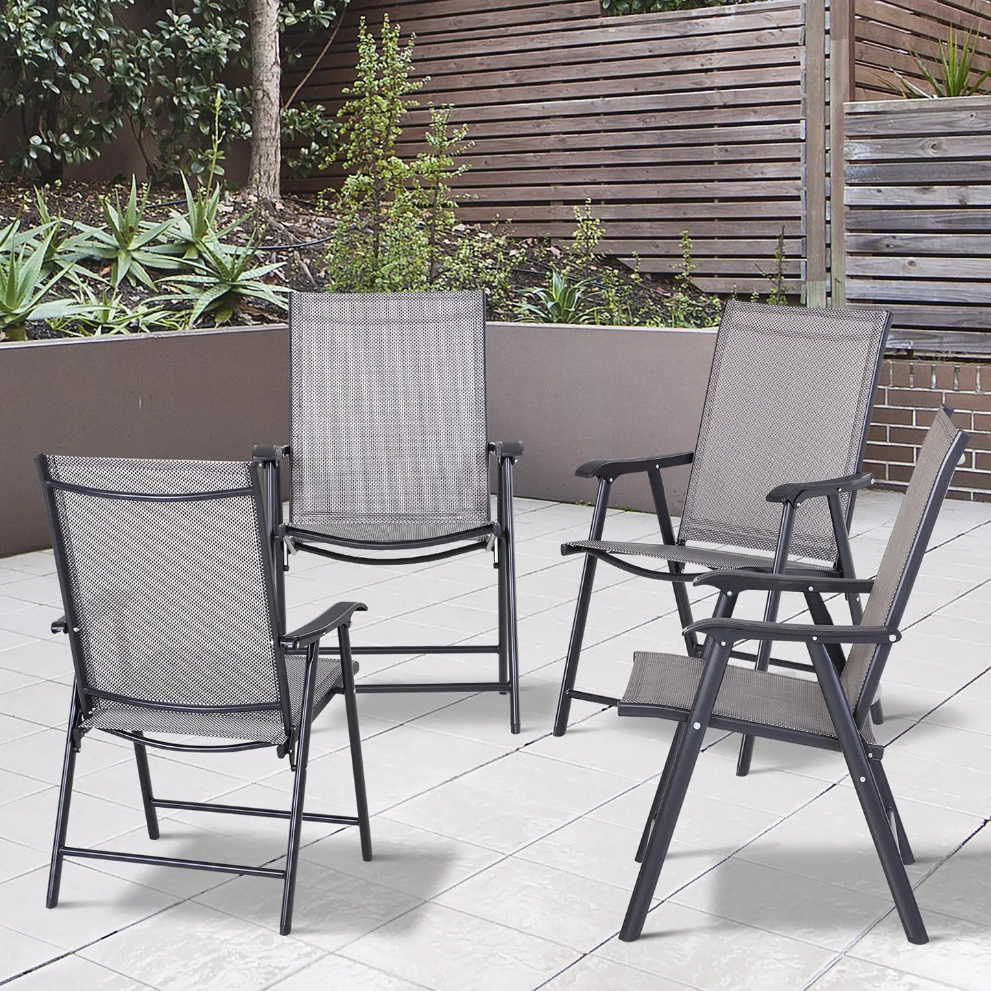 4-Piece Folding Chair Set, Outdoor Furniture with Armrests, Grey Patio Chairs at Gallery Canada