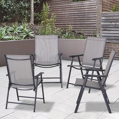 4-Piece Folding Chair Set, Outdoor Furniture with Armrests, Grey Patio Chairs at Gallery Canada