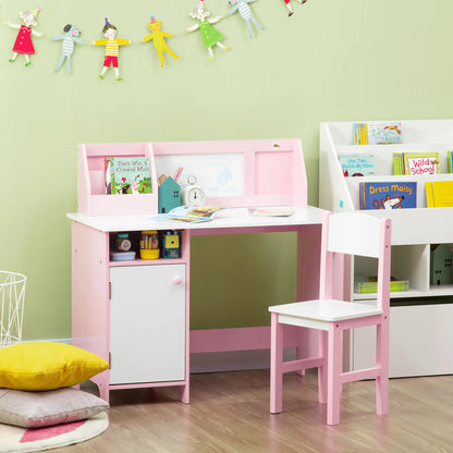 Kids Desk and Chair Set, 2Pcs, Whiteboard, Storage, Shelves, Pink Kids Table Sets at Gallery Canada