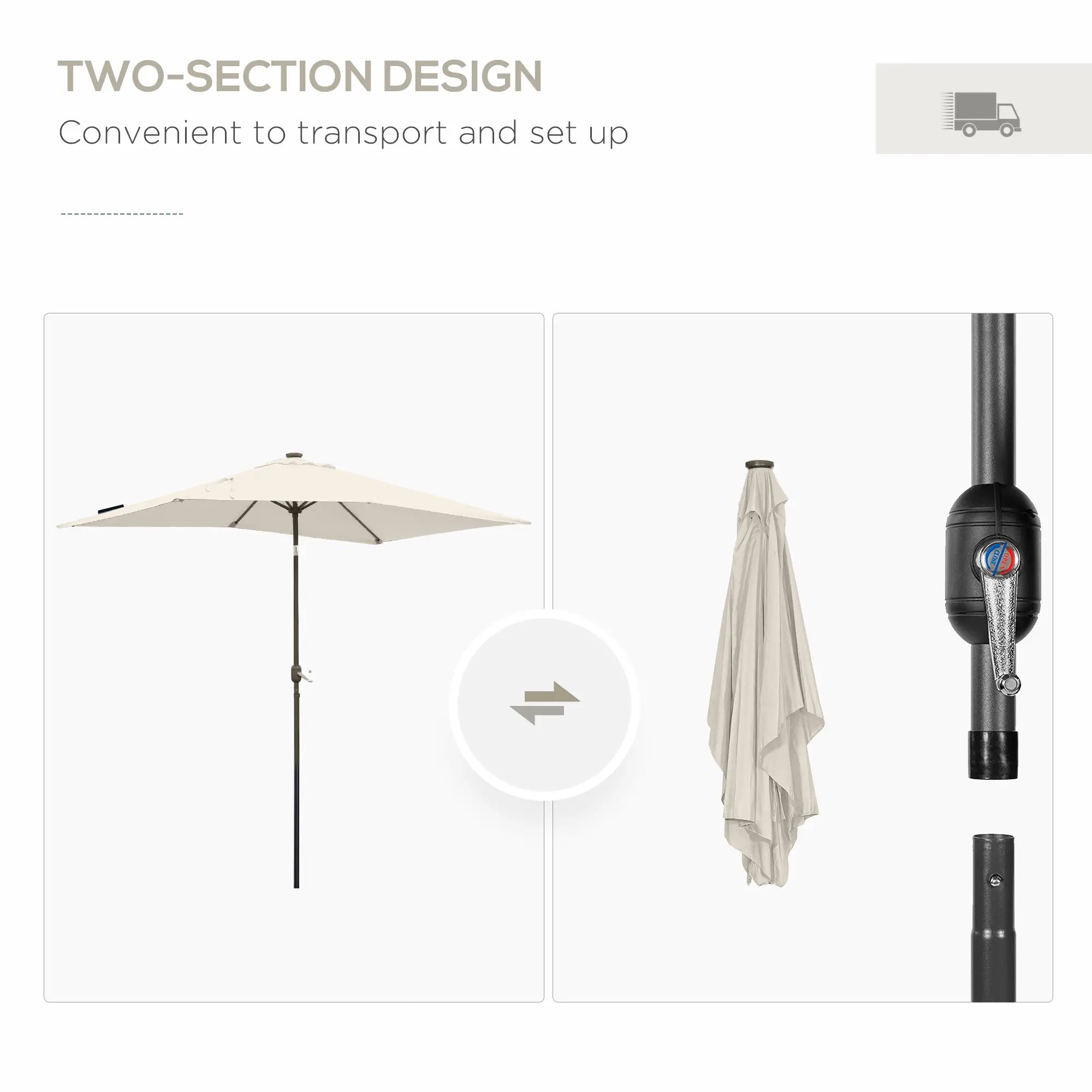 6' x 10' Rectangular Patio Umbrella, 22 LED Solar Lights, Tilt, Crank, Beige Sun Umbrellas at Gallery Canada